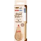 Designset Wood Style BIC 4 Colours + Tipp-Ex Mini Pocket Mouse correctieroller in houtstijl