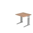 Hammerbacher Vierkant Hoogteverstelbaar Bureau US82 Walnoot Hout, metaal Zilver 800 x 800 x 680 mm