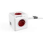 Allocacoc PowerCube Stekkerdoos met 4 contacten en 2 x USB-A 1,5 m Wit, rood