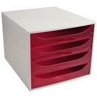 Exacompta Ladekastje met 4 lades EcoBox Kunststof Lichtgrijs, Rood 28,4 x 34,8 x 23,4 cm