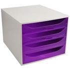 Exacompta Ladekastje met 4 lades EcoBox Kunststof Lichtgrijs, Paars 28.4 x 34,8 x 23.4 cm