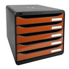 Exacompta Ladekastje met 5 lades Big Box PLUS Kunststof Glanzend Zwart Oranje 27.8 x 34,7 x 27.1 cm