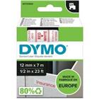 DYMO D1 Etiketteertape Authentiek 45015 S0720550 Zelfklevend Rood op Wit 12 mm x 7 m