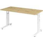 Hammerbacher in hoogte verstelbaar recht bureau met C-voet Express Q eiken, Wit 1,400 x 672 x 685 - 810 mm