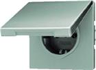 Jung LS range wandcontactdoos, randaarde, inbouw, steekklem, schroef, klapdeksel, IP44, aluminium-look