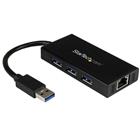 StarTech.com 3-poorts draagbare USB 3.0-hub plus Gigabit Ethernet aluminium met geintegreerde kabel