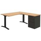 Bureau compact Pure met ladeblok - Eiken/donkergrijs - Vast onderstel