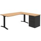 Bureau compact Pure met ladeblok - Eiken/donkergrijs - Vast onderstel