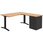 Bureau compact Pure met ladeblok - Eiken/donkergrijs - Vast onderstel