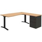 Bureau compact Pure met ladeblok - Eiken/donkergrijs - Vast onderstel